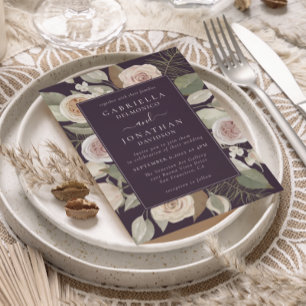 Invitation Elégante plante violet Aquarelle Mariage floral