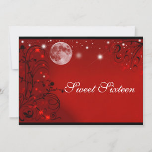 Invitation Elégante Pleine lune rouge noir blanc, Sweet sixte
