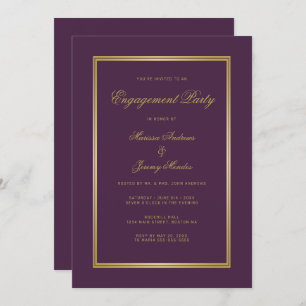Invitation Élégante Plum Purple Gold Script Partie d'engageme