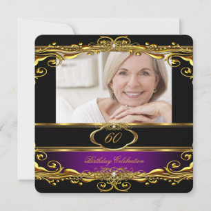 Invitation Élégante Plum violet Noir Or 60e fête d'anniversai
