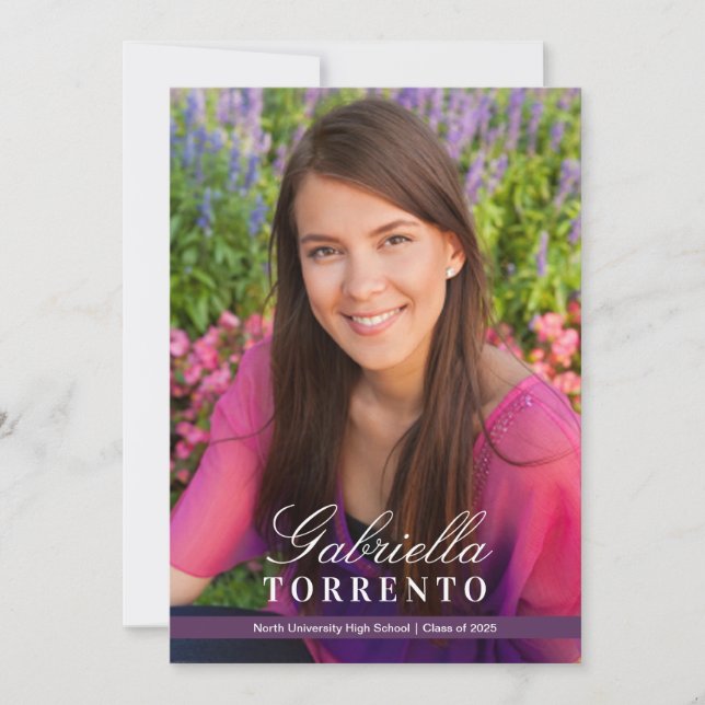 Invitation Élégante Plum violet Personnalisé Photo Party Grad (Devant)