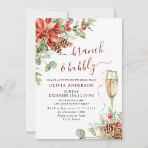 Invitation Elégante Poinsettia Aquarelle Rouge Brunch & Bubbl