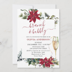 Invitation Elégante Poinsettia Aquarelle Rouge Brunch & Bubbl