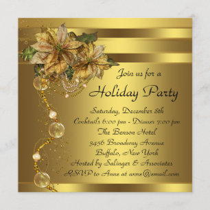 Invitation Elegante Poinsettia doré Fête de Noël Black Gold