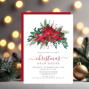 Invitation Elégante Poinsettia Floral Christmas Open House