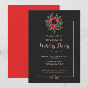 Invitation Elégante Poinsettia Wreath Black Fête de Fêtes