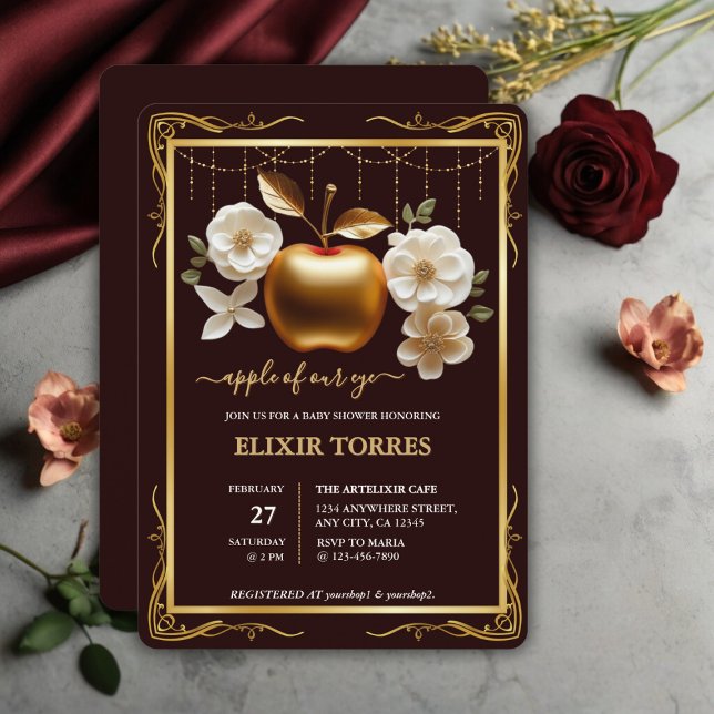 Invitation Élégante Pomme d'or de notre Baby shower oculaire (Créateur téléchargé)