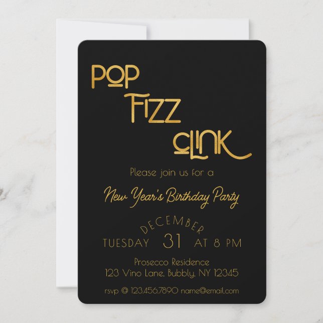 Invitation Elégante Pop Fizz Clink fête d'anniversaire (Devant)