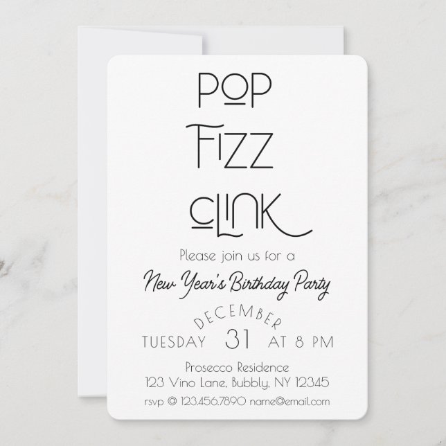Invitation Élégante Pop Fizz Clink fête du Nouvel An (Devant)