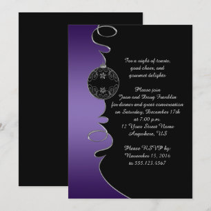 Invitation Élégante poule d'argent violet tourbillons Noir No