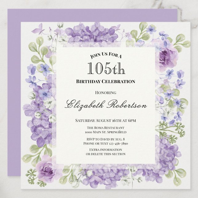 Invitation élégante pour 105e anniversaire Fleurs  (Créateur téléchargé)