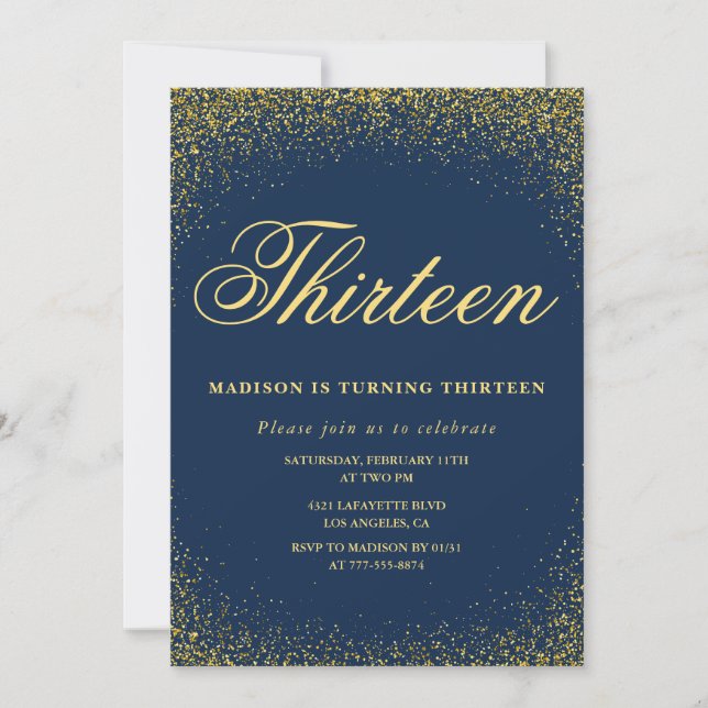 Invitation élégante pour 13 ans anniversaire Or Na (Devant)