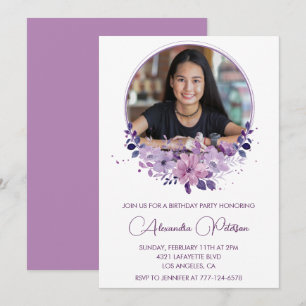 Invitation élégante pour 13 ans avec photo Floral 