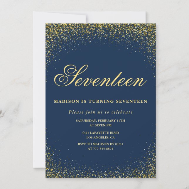 Invitation élégante pour 17 ans Anniversaire Paill (Devant)
