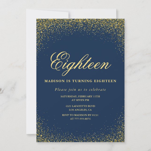 Invitation élégante pour 18 ans Anniversaire Paill (Devant)