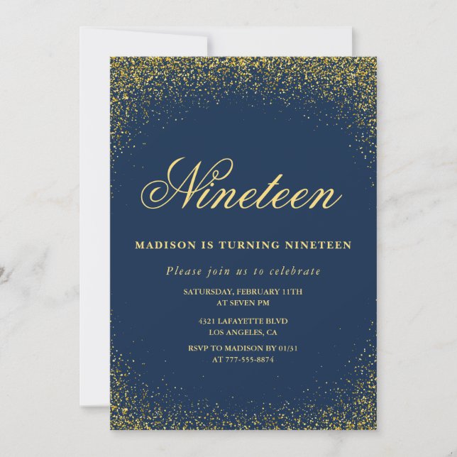 Invitation élégante pour 19ème anniversaire Paille (Devant)