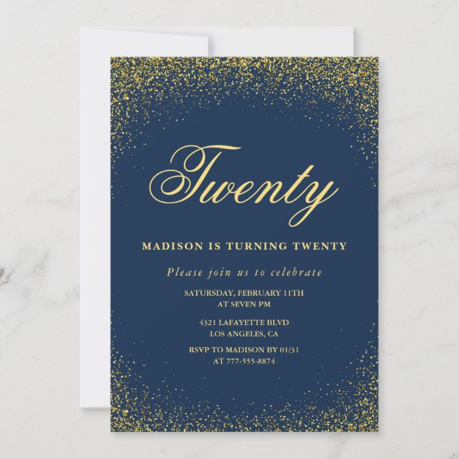 Invitation élégante pour 20 ans avec paillettes do (Devant)