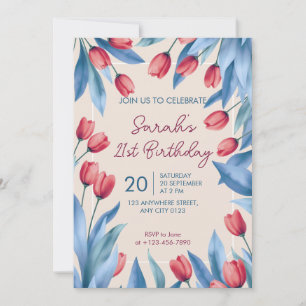 Invitation élégante pour 21 ans avec tulipes flora