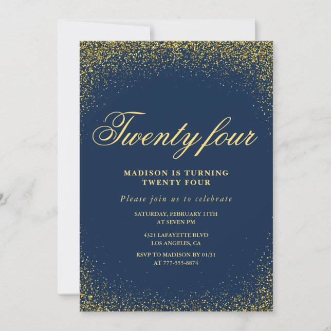 Invitation élégante pour 24ème anniversaire Paille (Devant)
