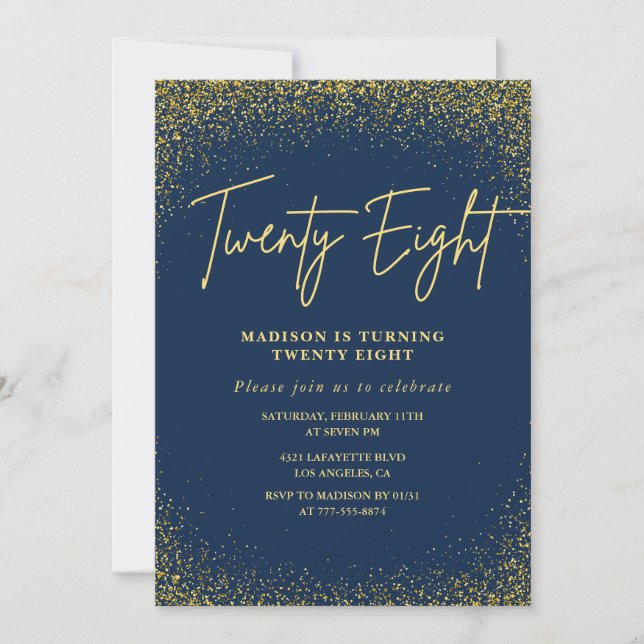 Invitation élégante pour 28ème anniversaire Paille (Devant)