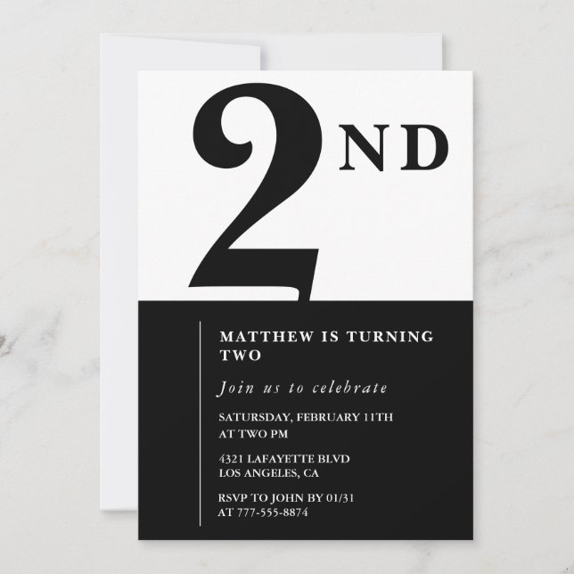 Invitation élégante pour 2ème anniversaire Black C (Devant)