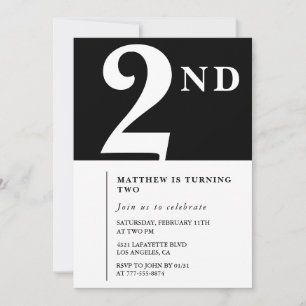 Invitation élégante pour 2ème anniversaire Noir Bl