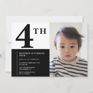 Invitation élégante pour 4ème anniversaire Noir Ch