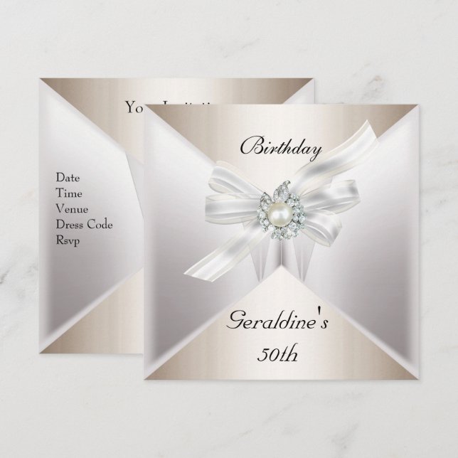 Invitation élégante pour 50e anniversaire blanc pe (Devant / Derrière)