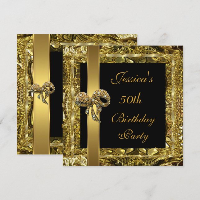 Invitation élégante pour 50e anniversaire en noir  (Devant / Derrière)
