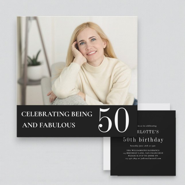 Invitation élégante pour 50e anniversaire en noir  (Créateur téléchargé)