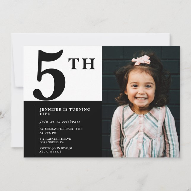 Invitation élégante pour 5 ans fille chic photo (Devant)