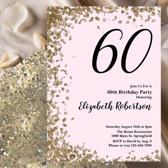 Invitation élégante pour 60e anniversaire rose seq (Créateur téléchargé)