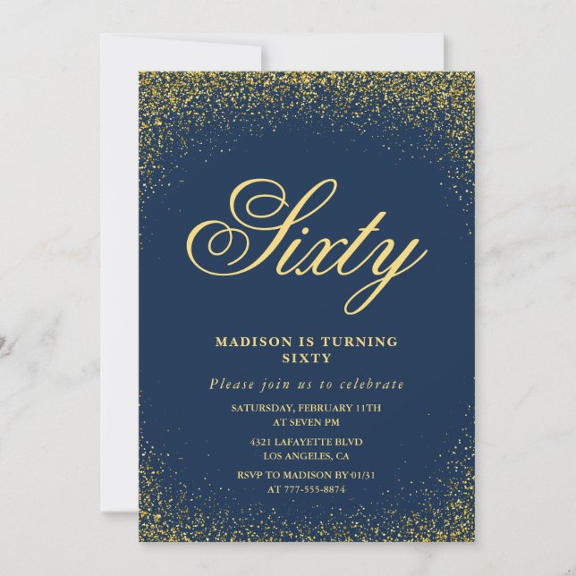 Invitation élégante pour 60ème anniversaire Or Nav (Devant)