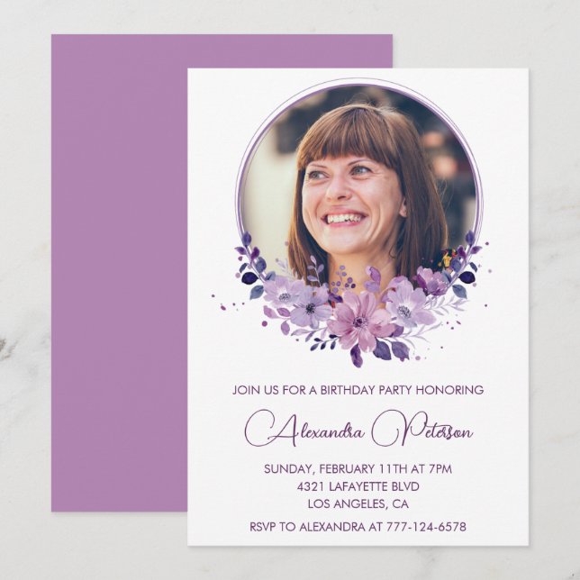 Invitation élégante pour 65e anniversaire Photo Fl (Devant / Derrière)