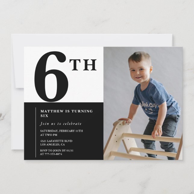 Invitation élégante pour 6ème anniversaire Black C (Devant)