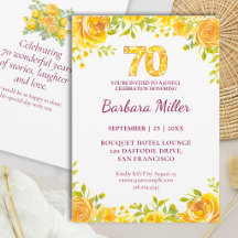 Invitation élégante pour 70 ans avec des roses jau