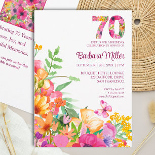 Invitation élégante pour 70 ans avec fleurs et pap