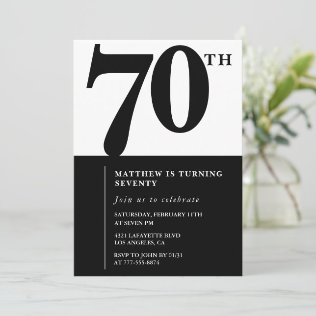Invitation élégante pour 70e anniversaire Black Ch (Debout devant)