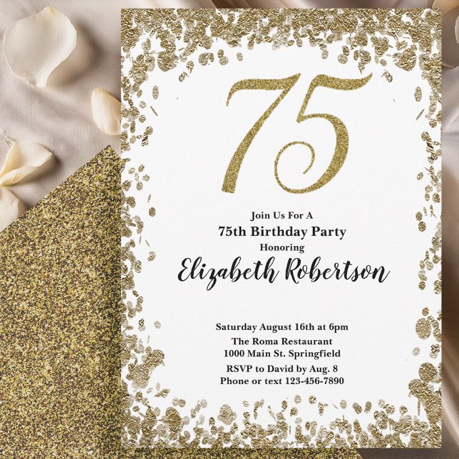 Invitation élégante pour 75 ans avec sequins blanc (Créateur téléchargé)
