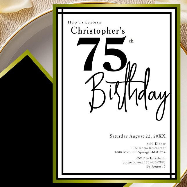 Invitation élégante pour 75e anniversaire en noir  (Créateur téléchargé)