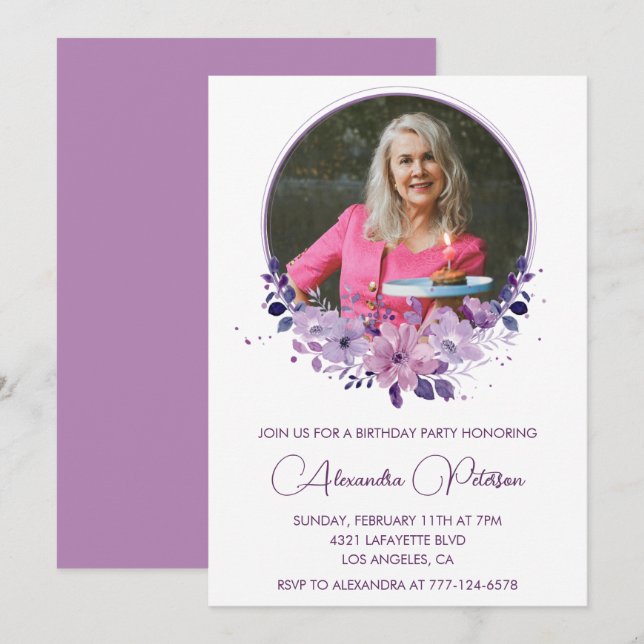 Invitation élégante pour 75e anniversaire Photo Fl (Devant / Derrière)
