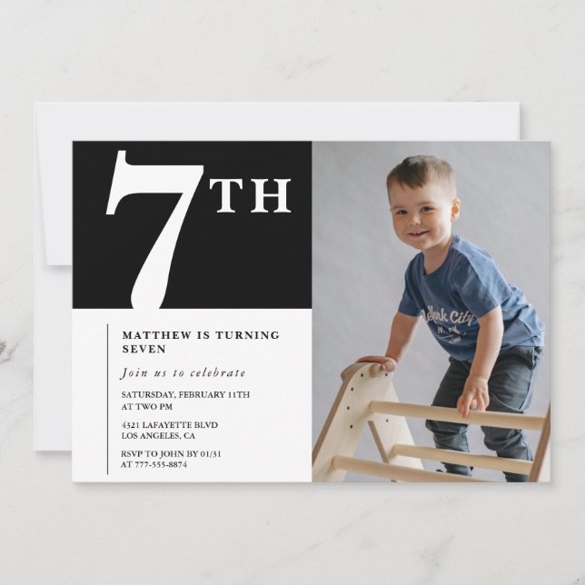 Invitation élégante pour 7 ans garçon noir Photo (Devant)