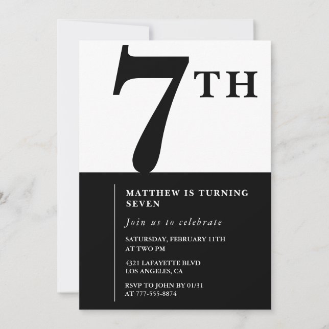 Invitation élégante pour 7ème anniversaire Black C (Devant)