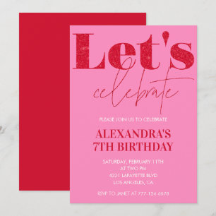 Invitation élégante pour 7ème anniversaire Rose Pa