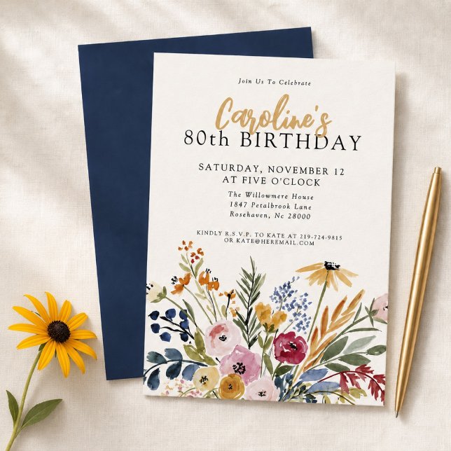Invitation élégante pour 80e anniversaire avec fle (Créateur téléchargé)