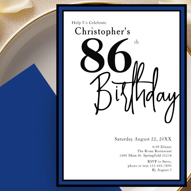 Invitation élégante pour 86e anniversaire en noir  (Créateur téléchargé)