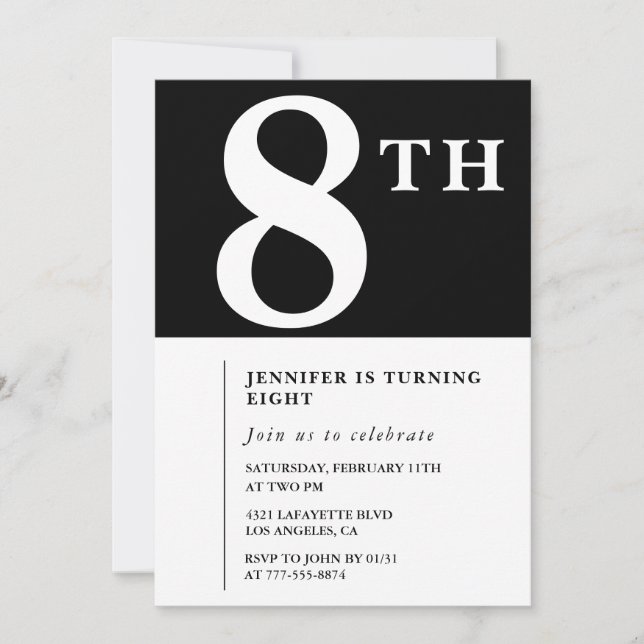 Invitation élégante pour 8ème anniversaire Fille c (Devant)