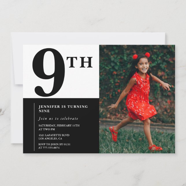 Invitation élégante pour 9 ans fille chic photo (Devant)