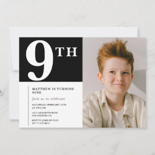 Invitation élégante pour 9 ans garçon photo noir