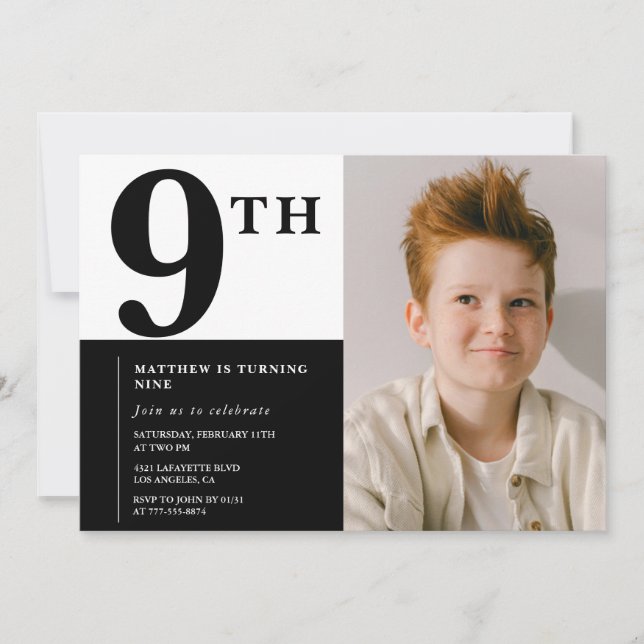 Invitation élégante pour 9ème anniversaire Black C (Devant)